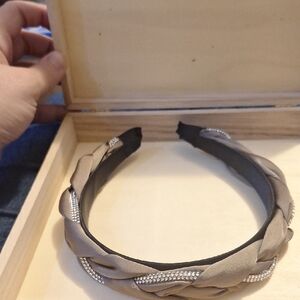 Elegant Taupe Mauve Braided Headband with Rhinestones